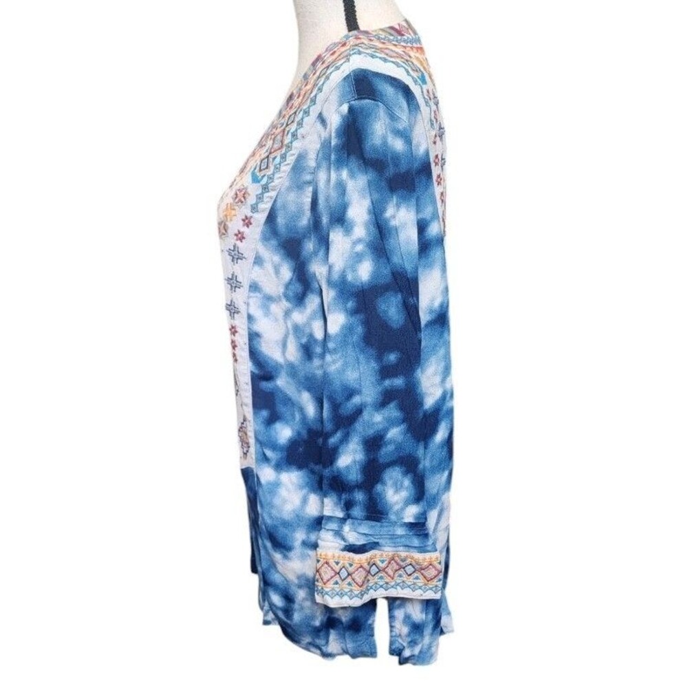 John Mark Embroidered Boho Blouse Size Medium Tie-Dye Flowy - Picture 6 of 9